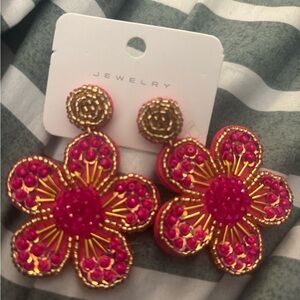 Pink and Gold Floral Earrings